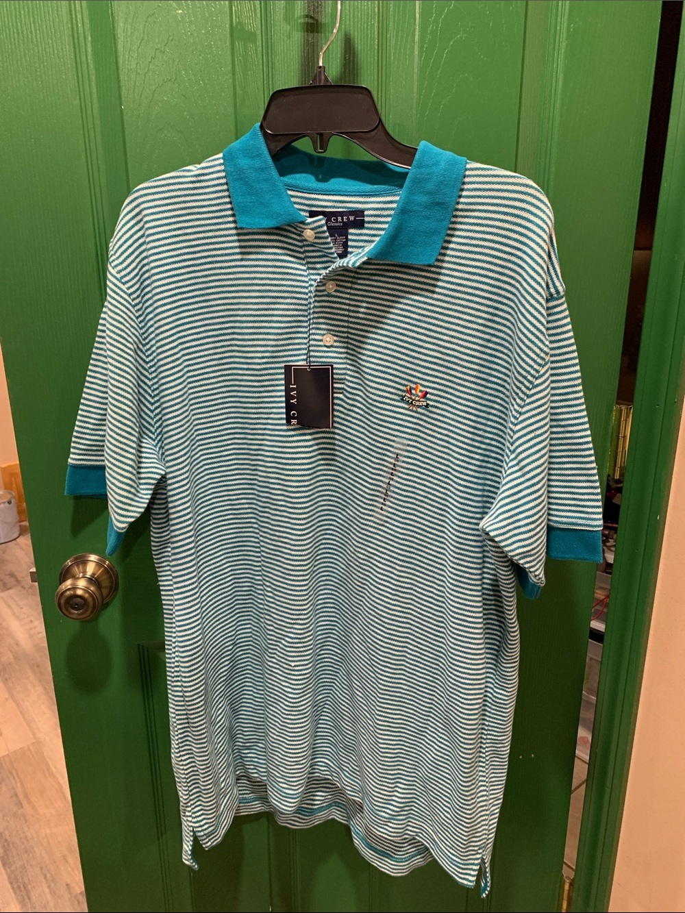 J. Crew Striped Teal Polo Shirt with Contrast Collar